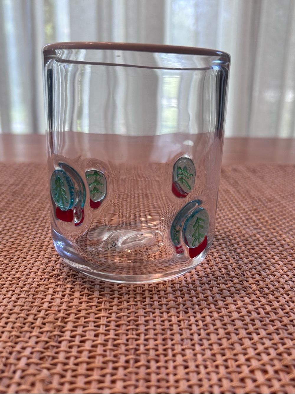 Anthropologie Icon Green Tree Snow Globe Hand-Blown Juice Glass. 17.25 oz